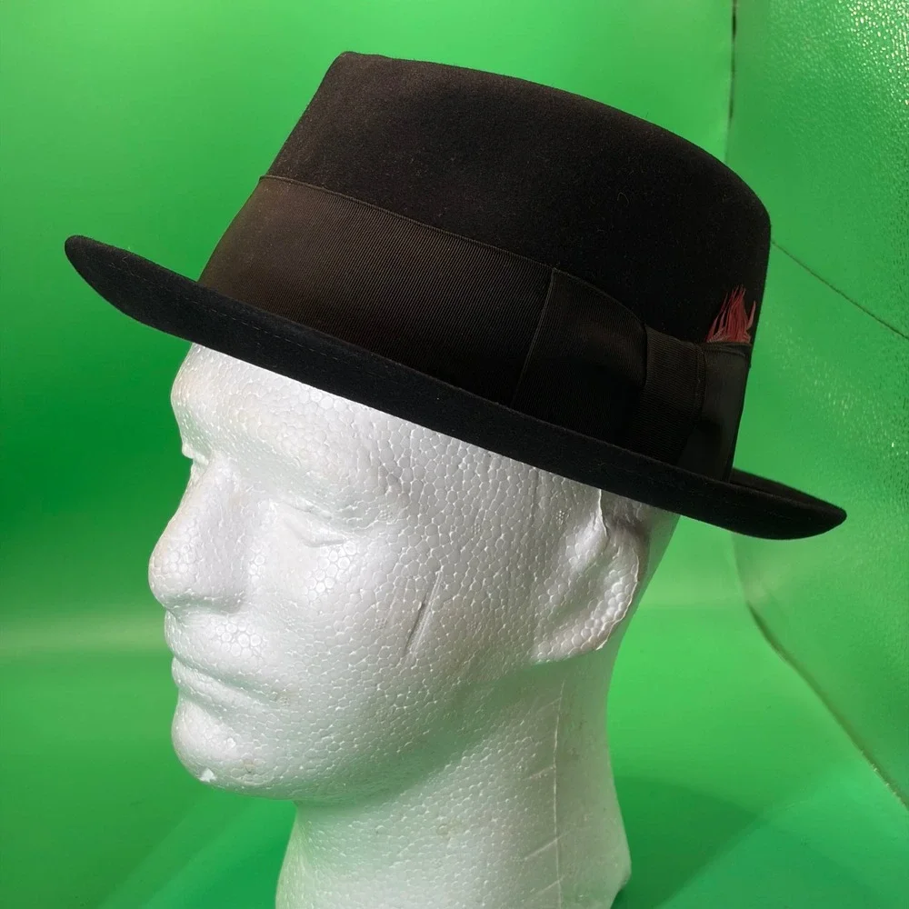 VTG Royal Stetson Black Fur Felt Fedora Hat USA Mens 7 5/8 USA Made New Orleans